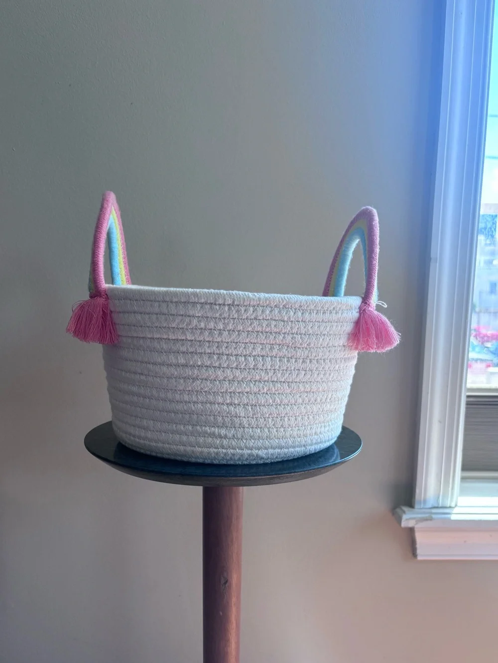 Target Kids White Rope Basket with Pink and Pastel Rainbow Handles - Picture 3 of 6